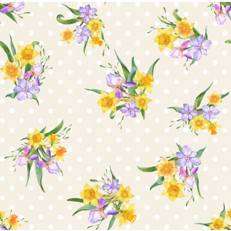 Tkanina Wielkanocna Żonkil Kropki Kwiaty Oxford 410009-101 - 5